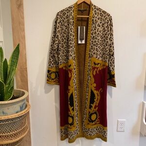 Max Sport Women's Long Leopard Mix Print Duster Cardigan Sweater NWT Size small
